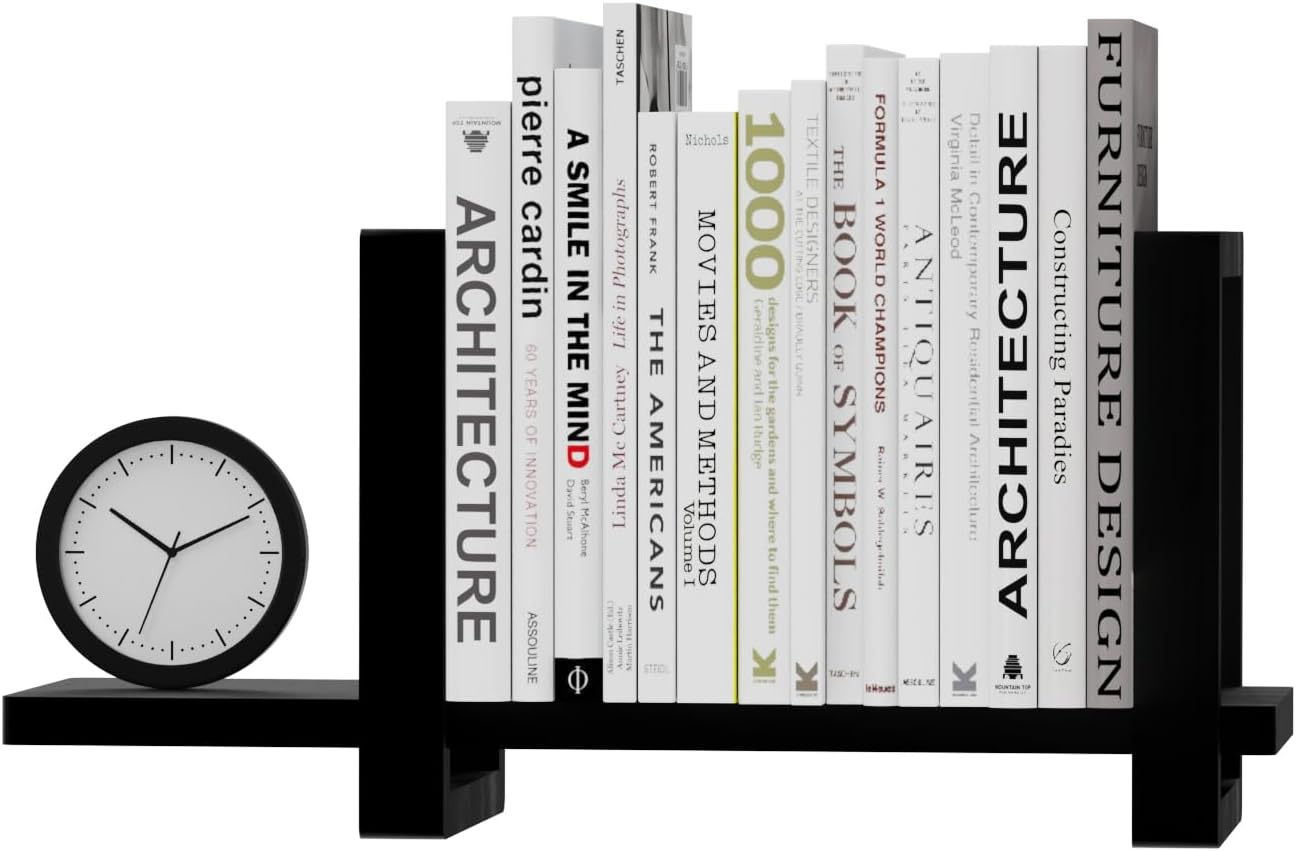 Adjustable Desktop Bookshelf, Retro Tabletop Bookshelf, Desk Shelf for Top of Desk in Living Room, Home, Office, Perfect for Magazine, Books, Cookbooks, No Tools Required to Assemble (Black)