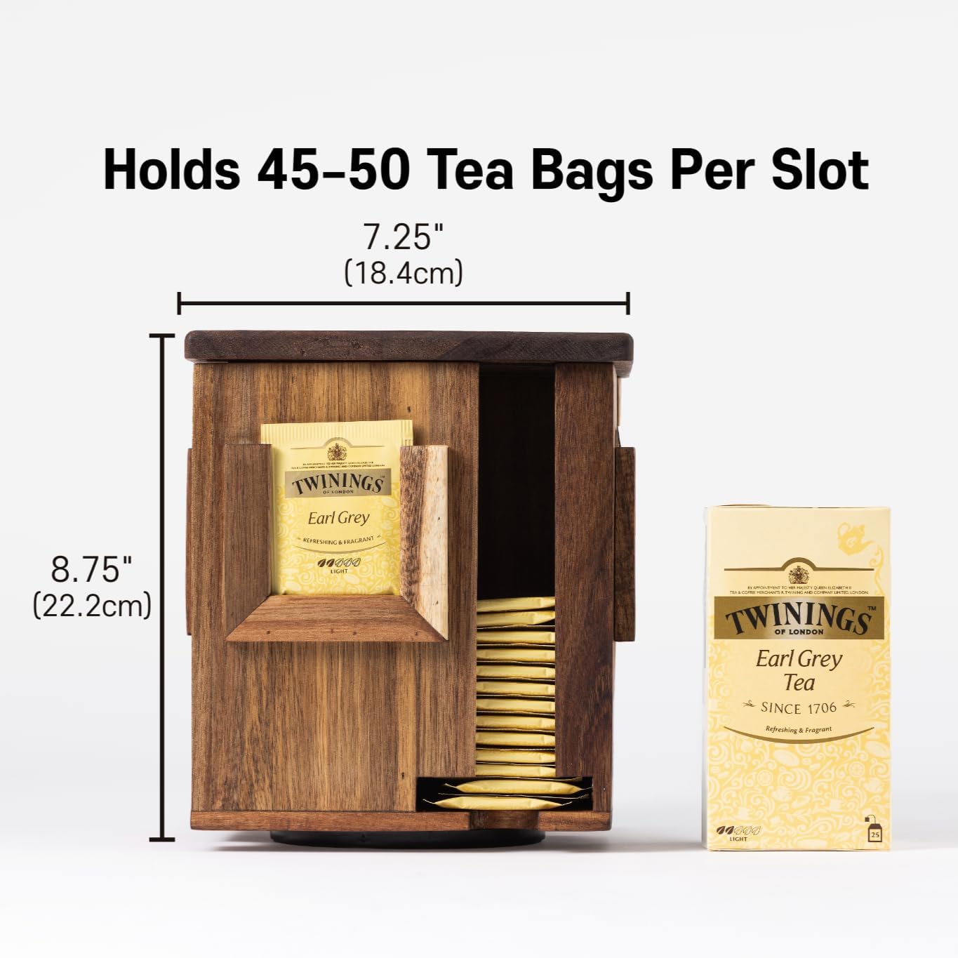 Rotating Tea Bag Organizer – Acacia Wood 4-Sided Storage Box for Home or Office