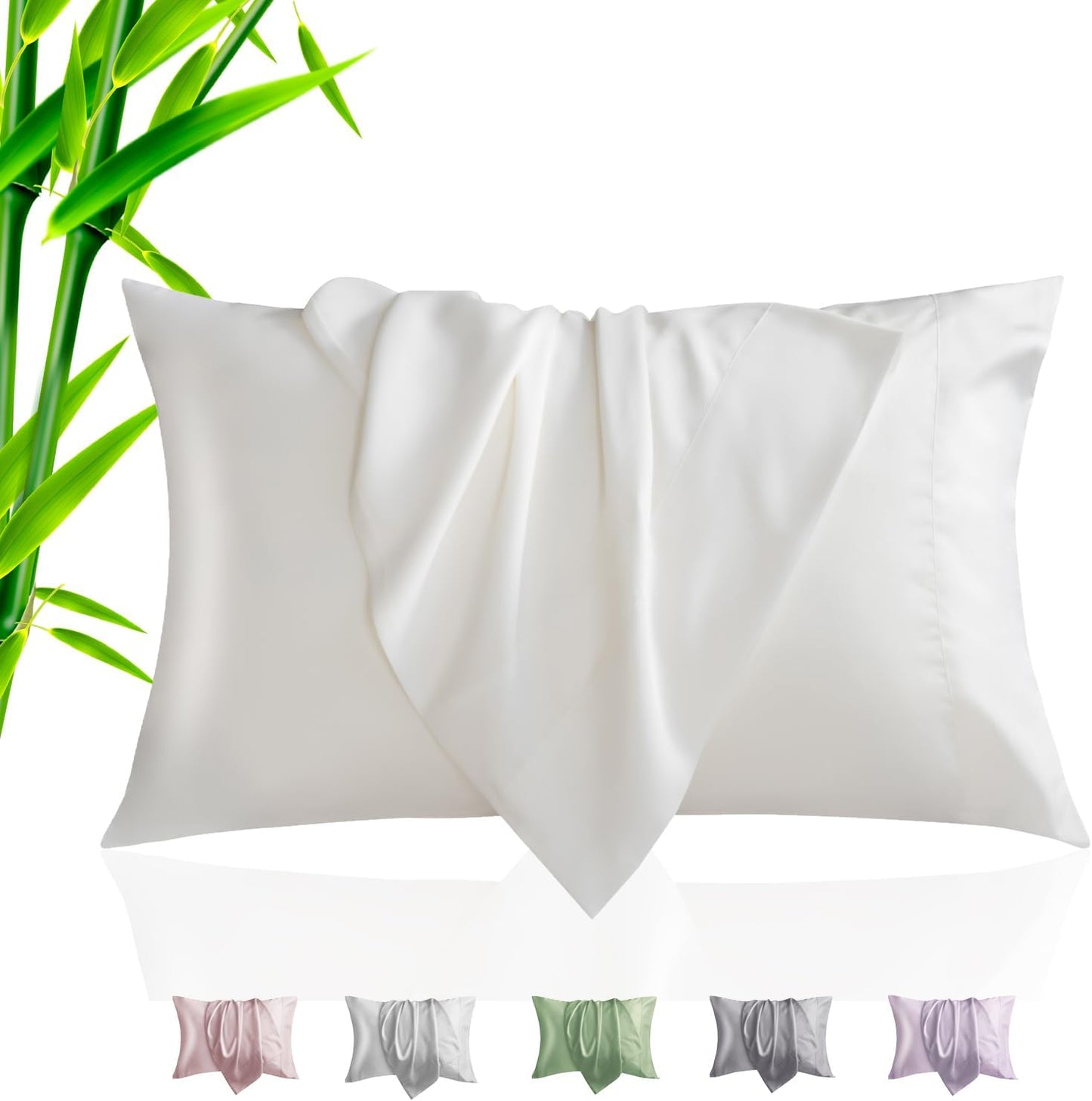 TELUS Pillow Cases Standard Size 2 Pack, Bamboo Rayon & Lyocell Pillowcase with Envelope Closure, Cooling Breathable Pillow Cover for Hot Sleeper & Night Sweats, 20x26 inch, Ivory White