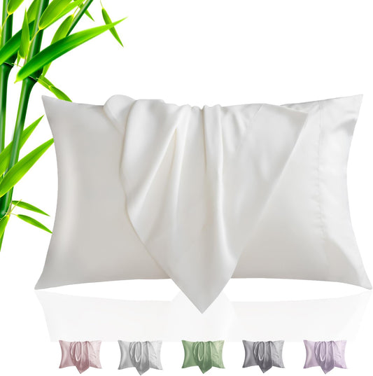 TELUS Pillow Cases Standard Size 2 Pack, Bamboo Rayon & Lyocell Pillowcase with Envelope Closure, Cooling Breathable Pillow Cover for Hot Sleeper & Night Sweats, 20x26 inch, Ivory White