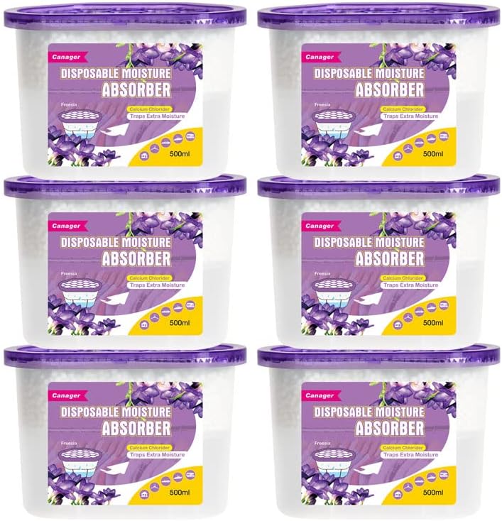CANAGER Moisture Absorber Box-Odor Eliminator,Absorb Excess Moisture. Suitable for Wardrobe, Bedroom, Kitchen and Bathroom-6 Packs, Effectively Collect Water, Fresh Air,Freesia. Fuchsia
