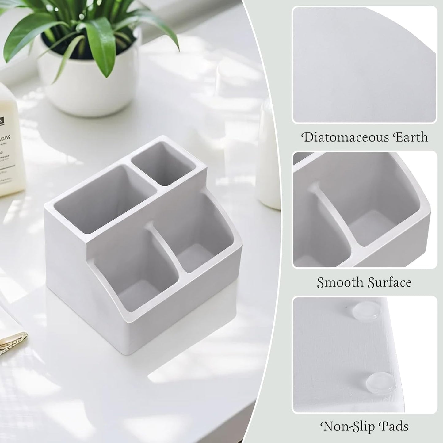 Luxspire Toothbrush Holder, Fast Drying Toothbrush Holders for Bathroom, Diatomaceous Earth Electric Tooth Brush Organizer Toothpaste Holder for Countertop Dresser, Light Gray