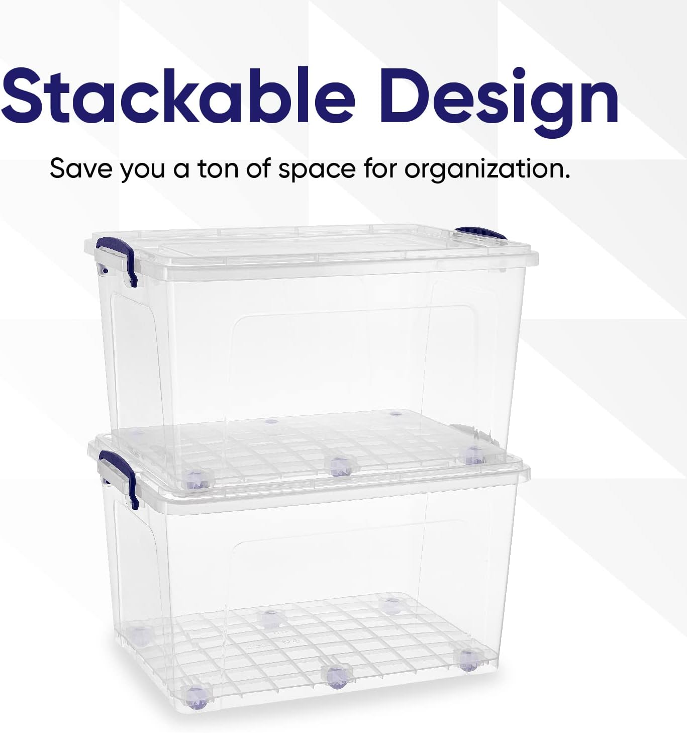 Superio Storage Bins with Lids- Clear Boxes for Organizing, Stackable Plastic Containers- BPA Free, Non-Toxic, Odor Free, Organizer for Home, Office, Dorm (6 Pack, 44 Qt (Wheeled))