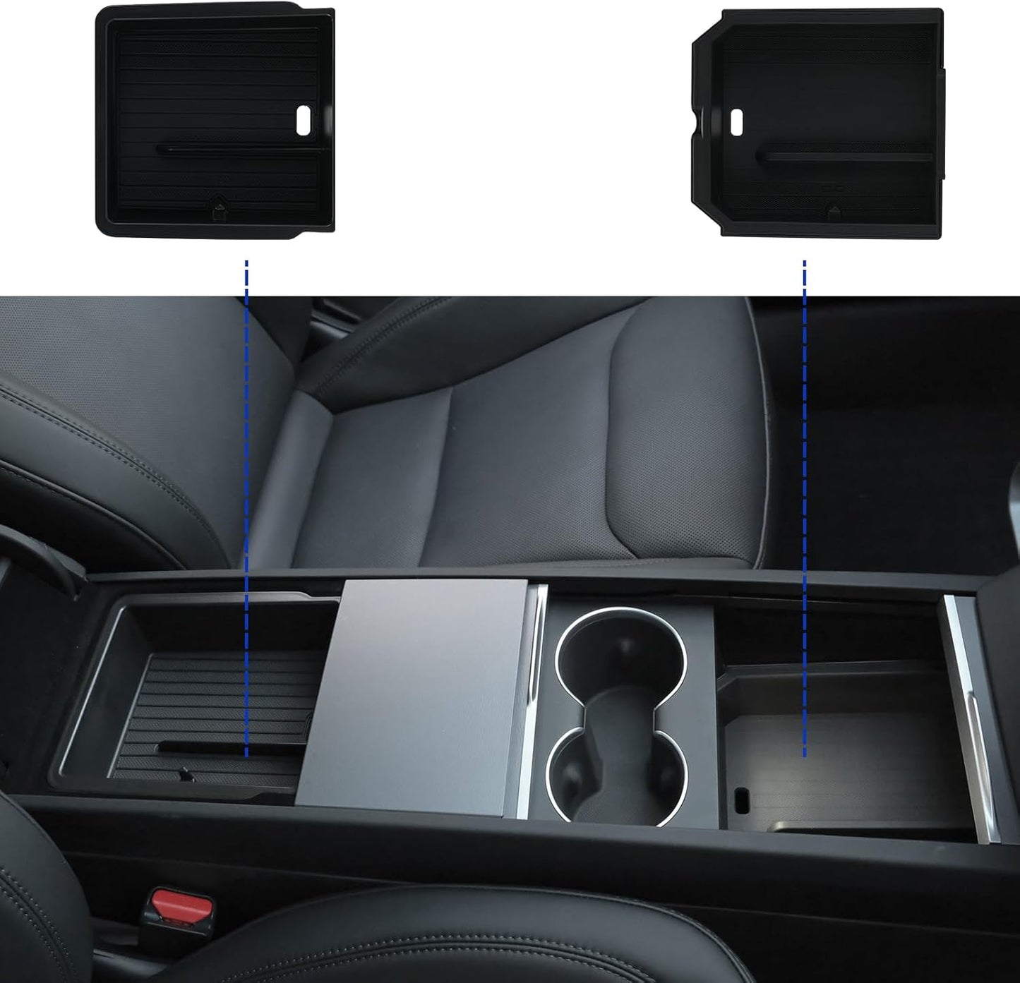 Center Console Organizer Control Lower Bottom Storage Box 4PC Compatible with 2024 2025 Tesla Model 3 Highland