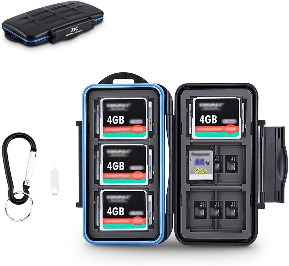 JJC Memory Card Case for 6 Cfast Compact Flash Cards, 12 SD Cards & 18 Micro SD Cards, Water-Resistant SD CF Card Holder with A Free Carabiner