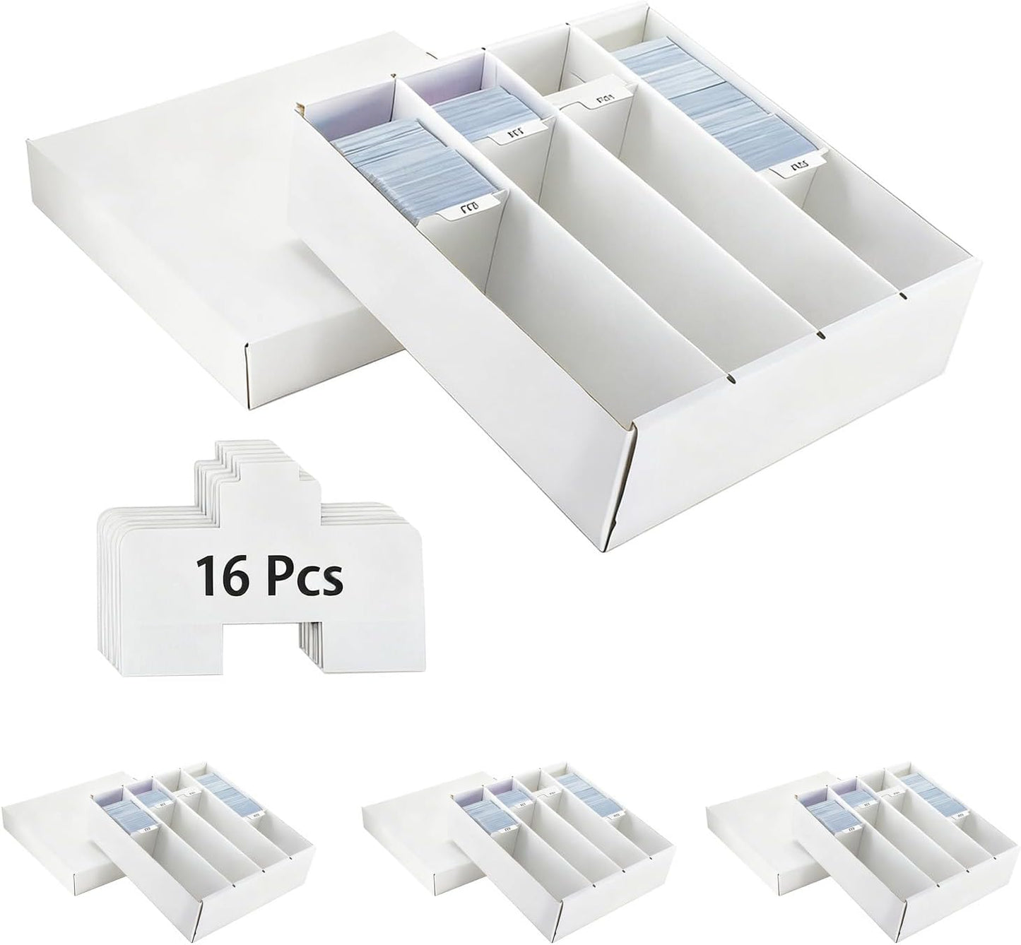 4 Pack Sports Card Boxes 3200 Count Cardboard Card Storage Box White Bulk Card Storage Boxs with Card Supporter Dividers Cards Storage Box for Card Game Card Boxes