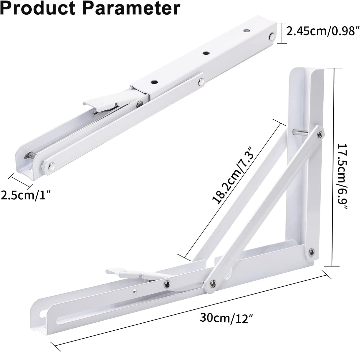 YUMORE Folding Shelf Bracket Heavy Duty, 12 Inch White Collapsible Shelf Bracket, DIY L Bracket for Workbench Folding Table Hinge, Max Load: 330lbs, 2 Pack