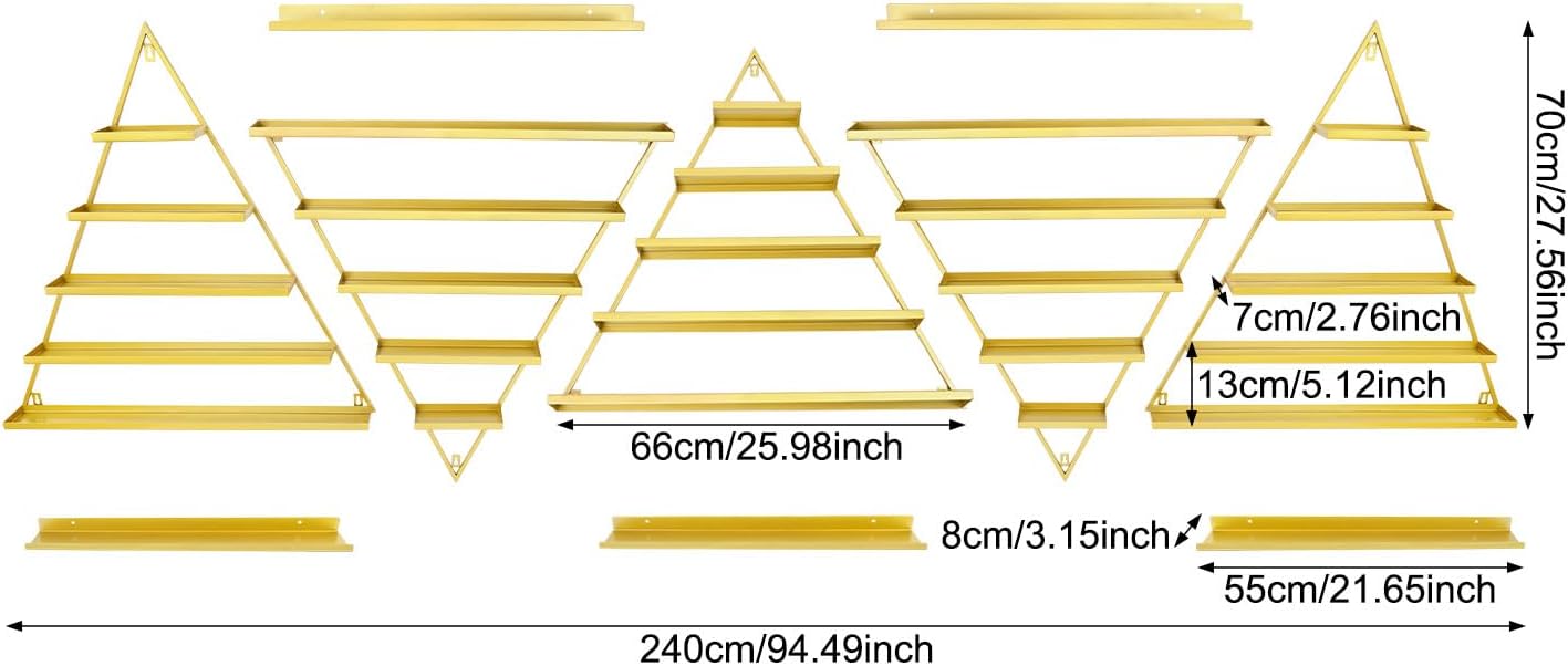 10PCS Gold Triangular Nail Polish Racks, 5 Tiers Wall-Mounted Nail Polish Racks Cosmetic Display Rack Essential Oil Organizers Lipstick Perfume Wall Shelf for Home Spa Nail Salon Shop