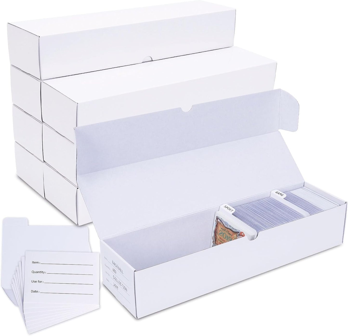 Trading-Card Storage Box, 8-Pack • 1000 Count Corrugated Cardboard Storage Box with dividers & labels for TCG/Magic/Mtg storage and Collection, 14.4 INCH Horizontal