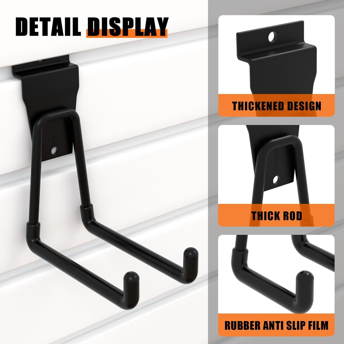 18-Pack Heavy-Duty Slatwall Hooks in Black, Firmly and Durable Garage Wall Organizer for Tools, Garden Equipment & Utility Storage, Garage Hooks for Hanging