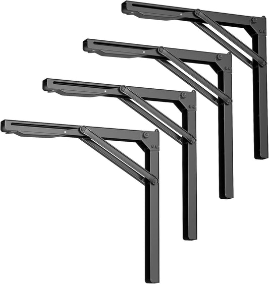 EVERHANGER 18 inch Folding Shelf Brackets for Garage, Heavy Duty Collapsible Shelf Bracket Steel Wall Mounted Table Brackets (Pack of 4, No Board)