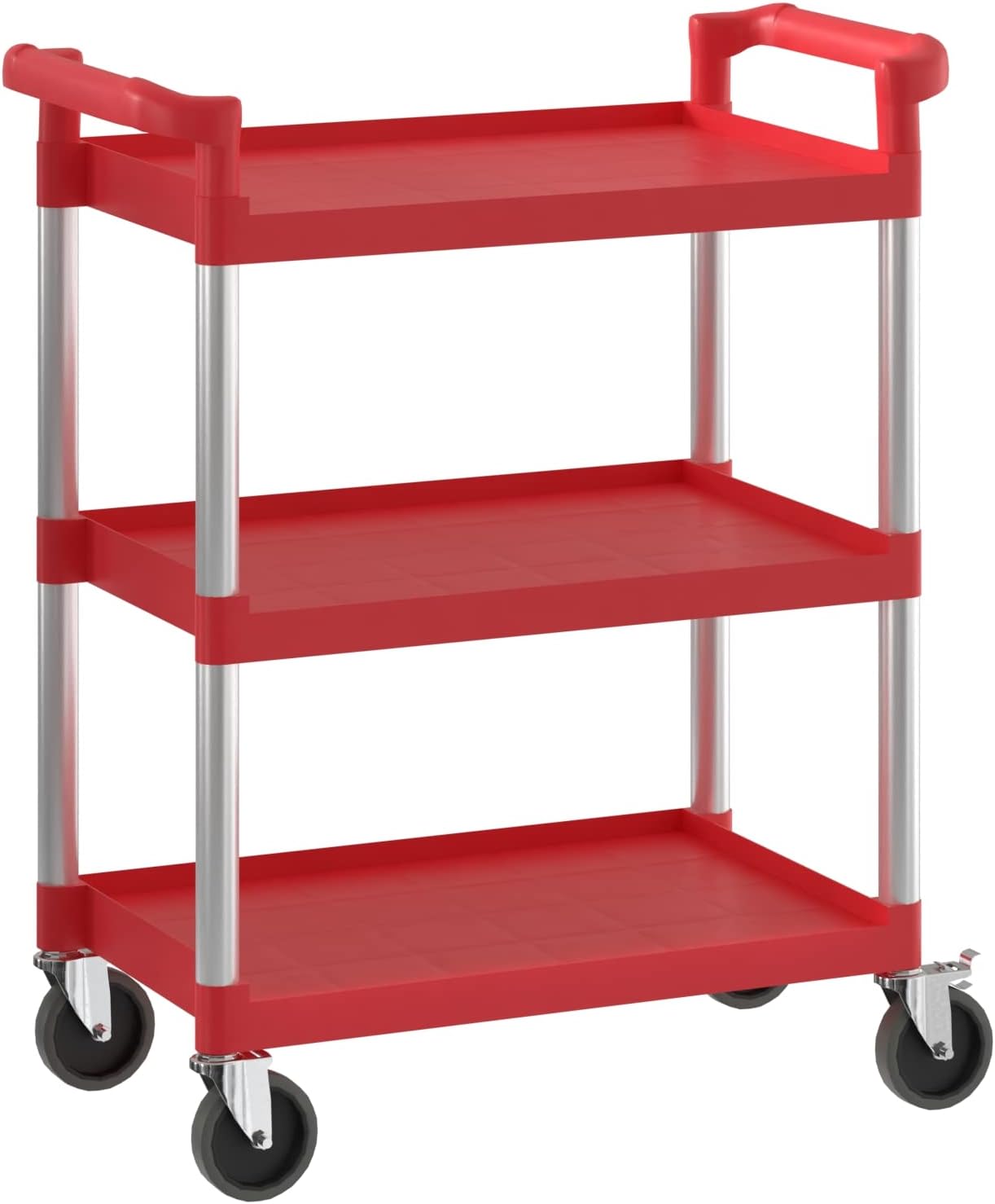 Red Utility/Bussing Cart with Three Shelves - 32" x 16"