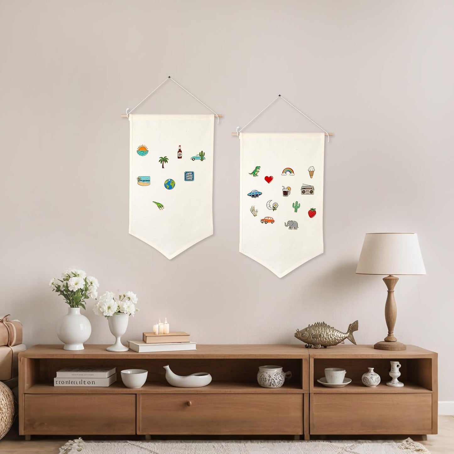 5 PCS Canvas Banners Wall Hanging Brooch Jewelry Storage Case Stand Enamel Pin Display, Sublimation blank Banner,Holder Earrings Necklace Pin Collection Organizer