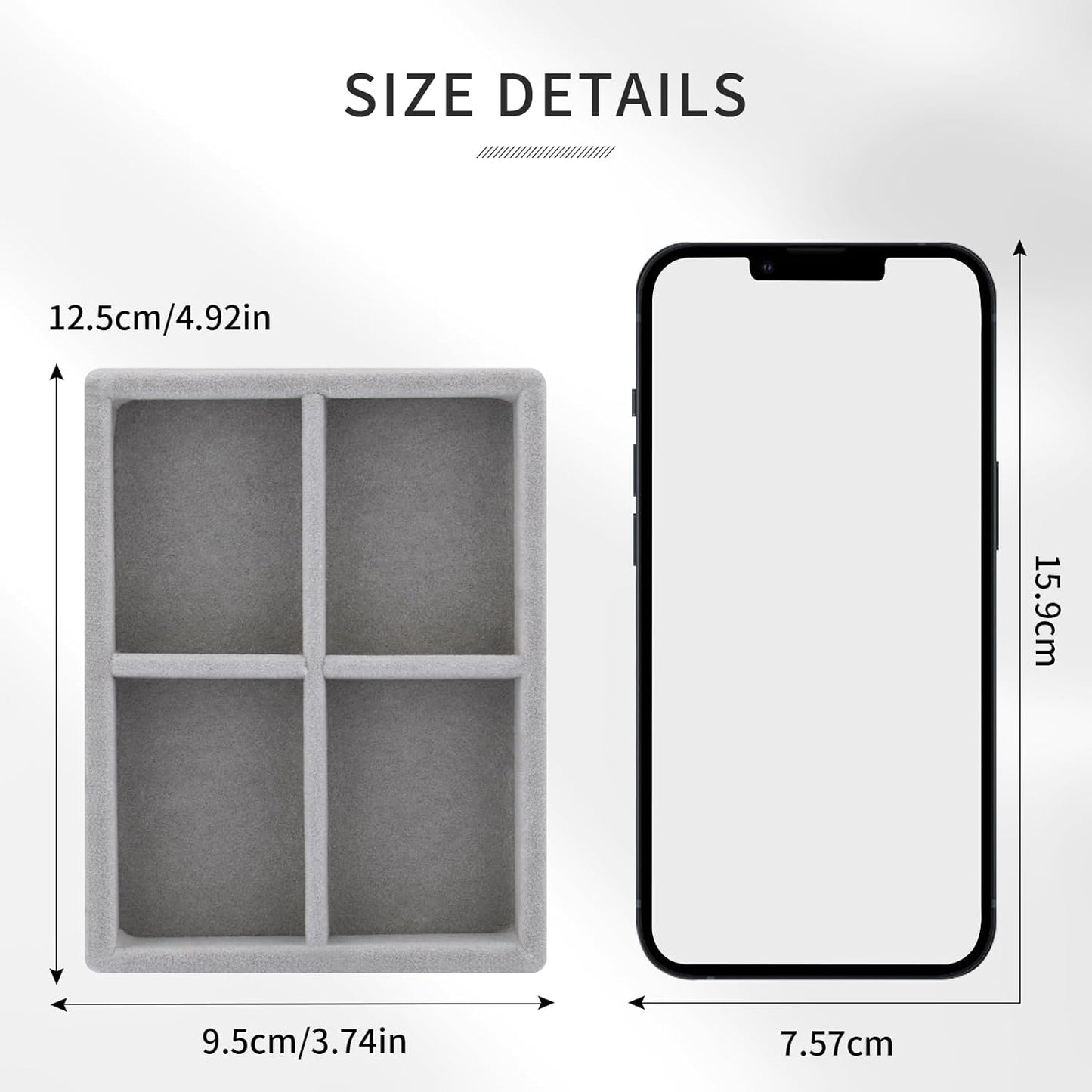 DesignSter Small Jewelry Tray, 2PCS Ring Organizer, Velvet Jewelry Display Tray, Stackable Jewelry Organizer Trays, Jewelry Drawer Organizer Inserts For Dresser, Jewelry Box (Gray)