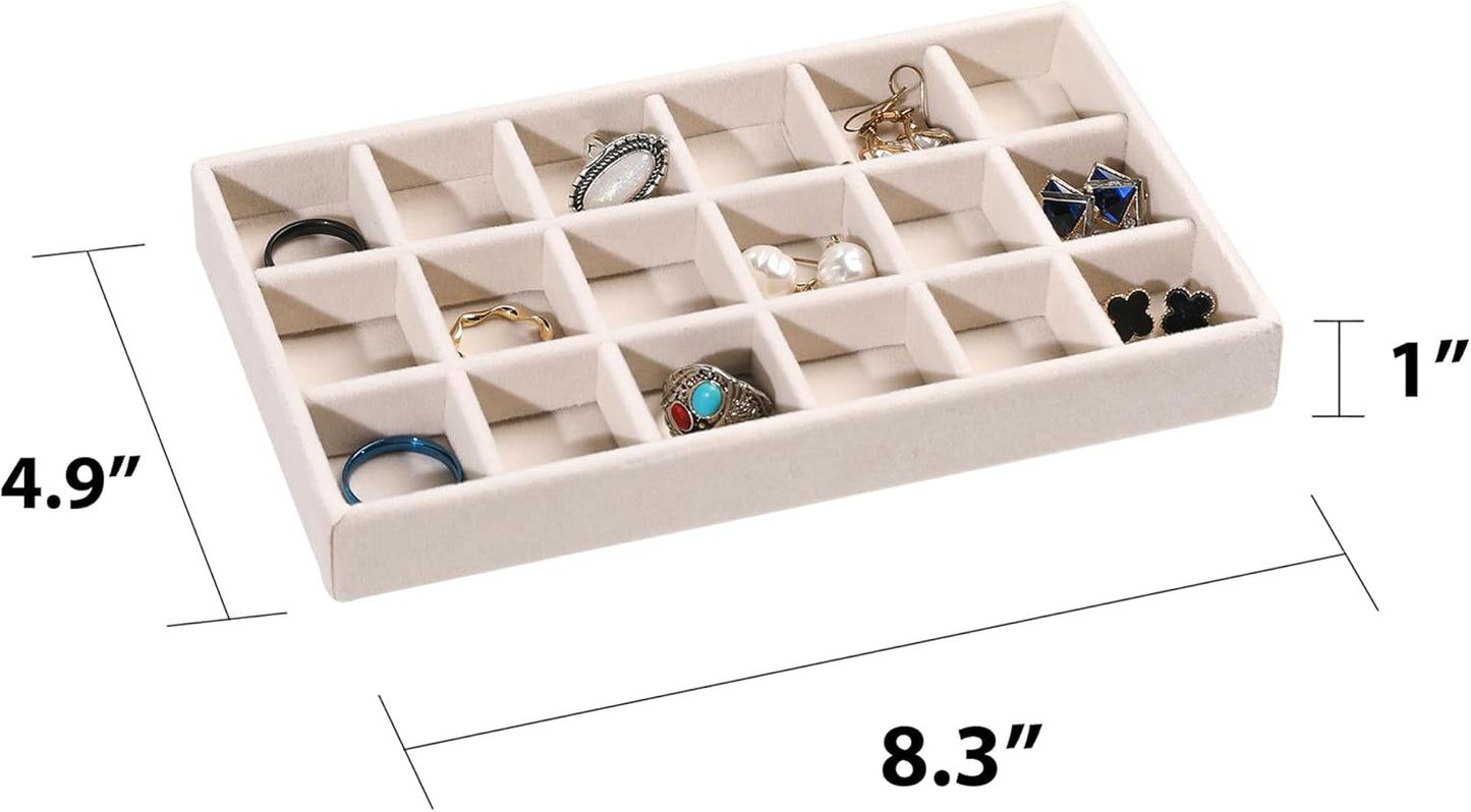 Frebeauty Jewelry Organizer Tray,Stackable Velvet Jewelry Trays,Drawer Inserts Earring Organizer For Women Jewelry Storage Display Case for Rings Stud Necklaces,Set of 4(Beige)