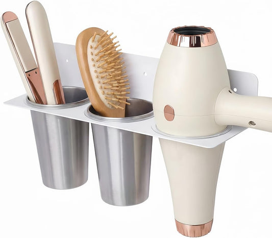 Hair Tool Organizer, Hair Dryer Holder wtih 2 Cups, Hot Tool Organizer Wall Mount for Bathroom Hair Dryer and Straightener for Styling Accessories, Flat Iron, Blow Dryer PTALSEAW