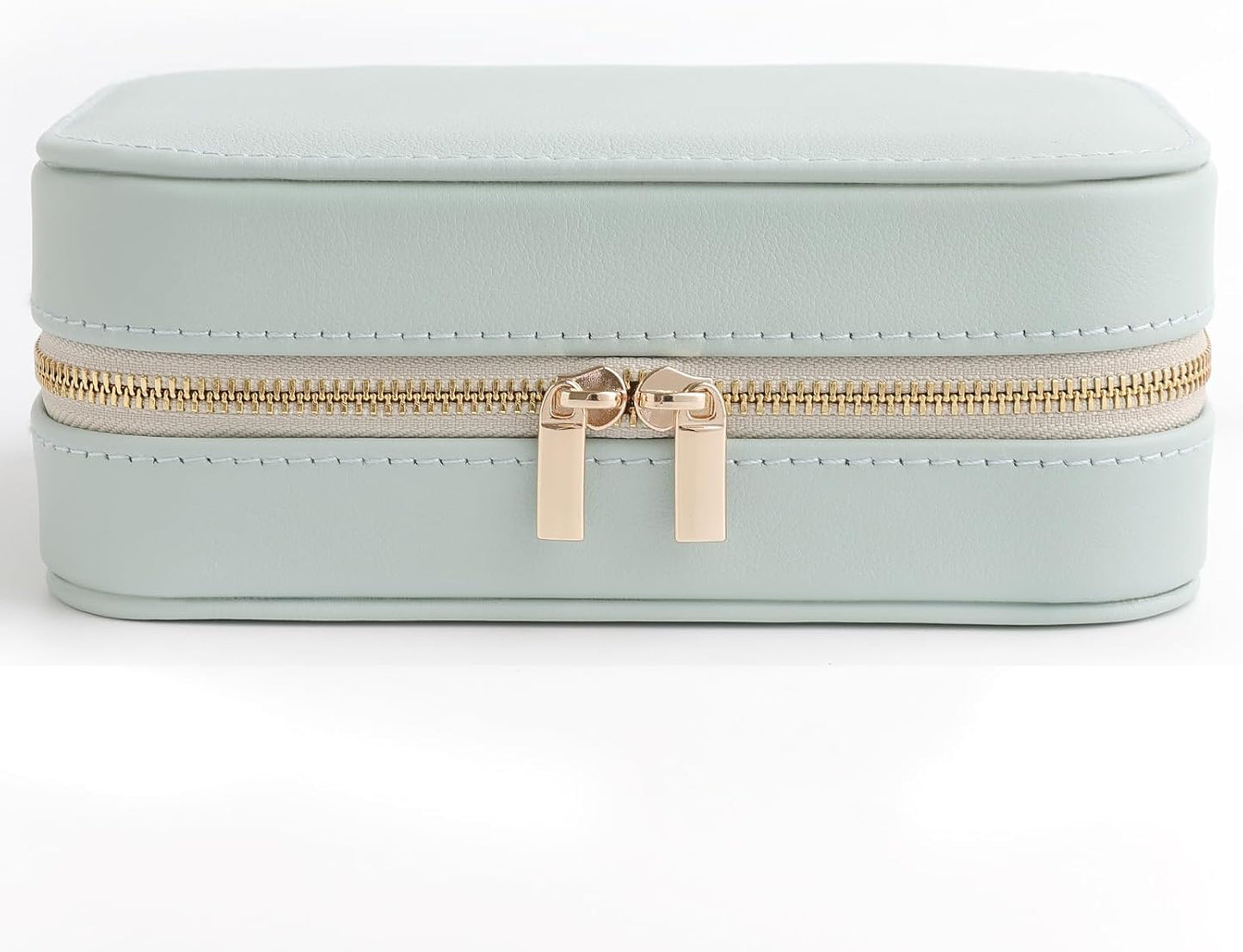Genuine Leather Travel Jewelry Organizer Case with Mirror for Women, Small Mini Portable Jewelry Box for Ring Earrings Necklace Bracelet Luxury Gift for Women（Cyan）