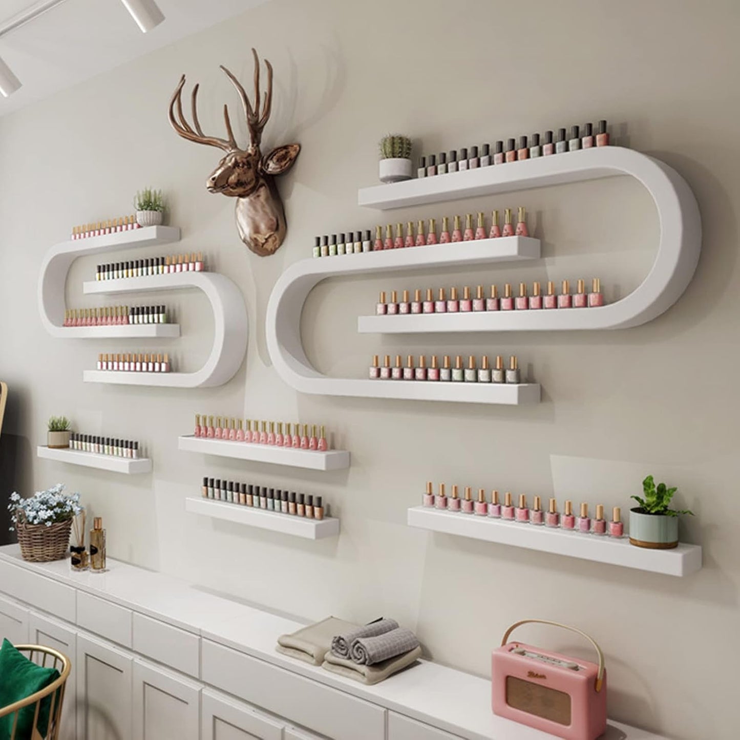 Wall Mounted Shelf Nail Polish Bottle Display Rack, U-Shaped Essential Oil Perfume Storage Rack, Multifunctional Hanging Salon/Beauty/Nail Shop Organizer Perfume Holder