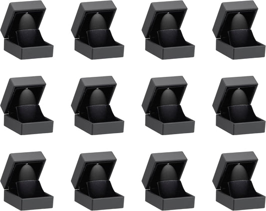 Allure - Bulk Case Of 12 - Luxury Earring Boxes With LED Light, Square Shaped Elegant Diamond Earring Case, For Unique Proposal Or Wedding, Small, Black Velvet Interior Jewelry Display Gift Box.