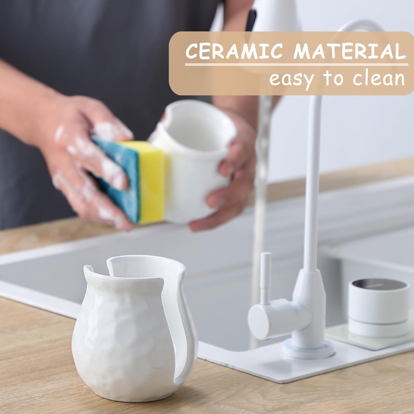 White Kitchen Sponge Holder, Ceramic Dish Sponge Holder Scrubby Daddy Farmhouse Dish Rack Brush Holder for Bathroom, Kitchen, Sink, Special White