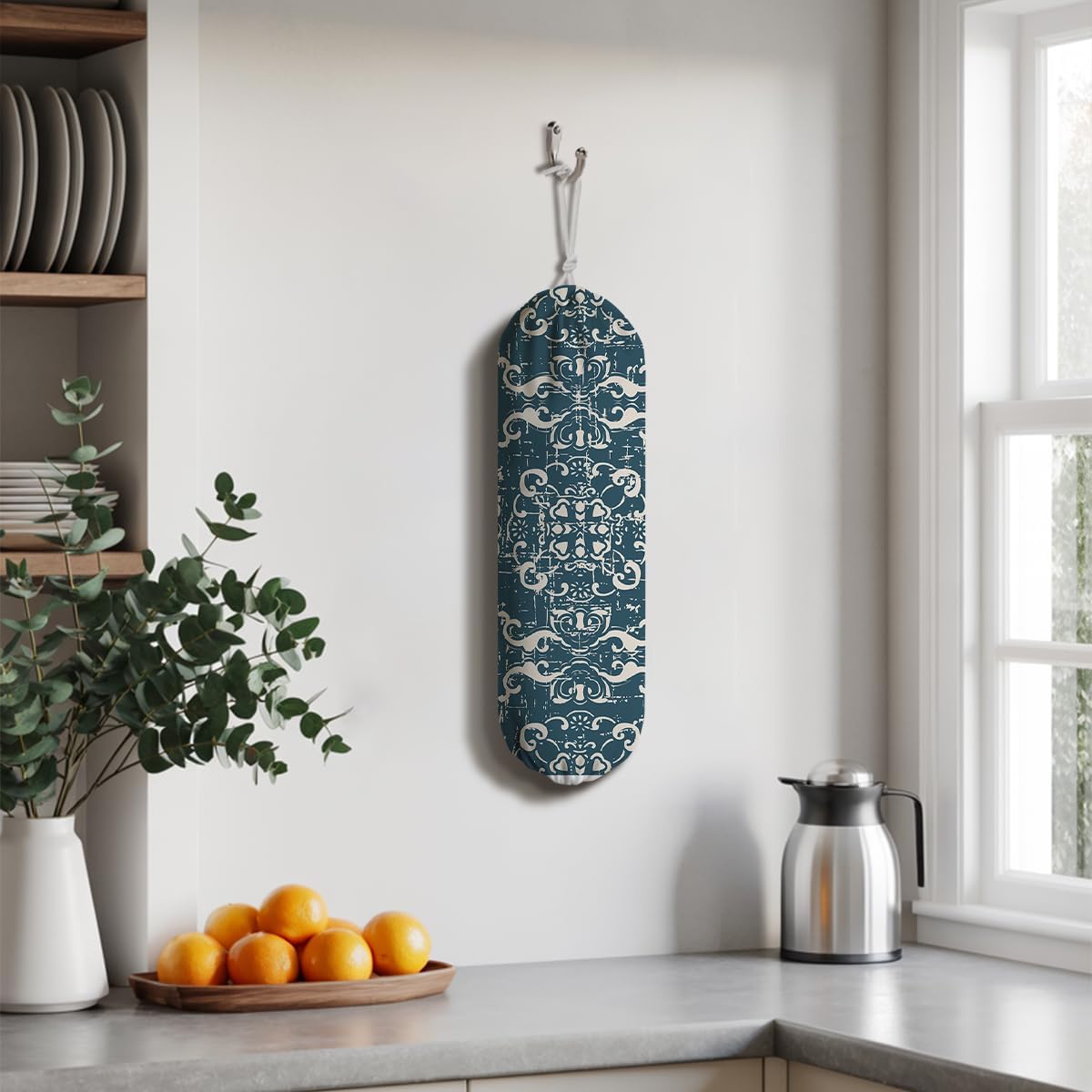 Sage Blue Plastic Bag Holder, Wall Mount Grocery Bags Organizer, Washable Car Trash Bags, Pantry Organization, Kitchen Housewarming Gifts for Women, Kitchen Pattern Garbage Bag 64
