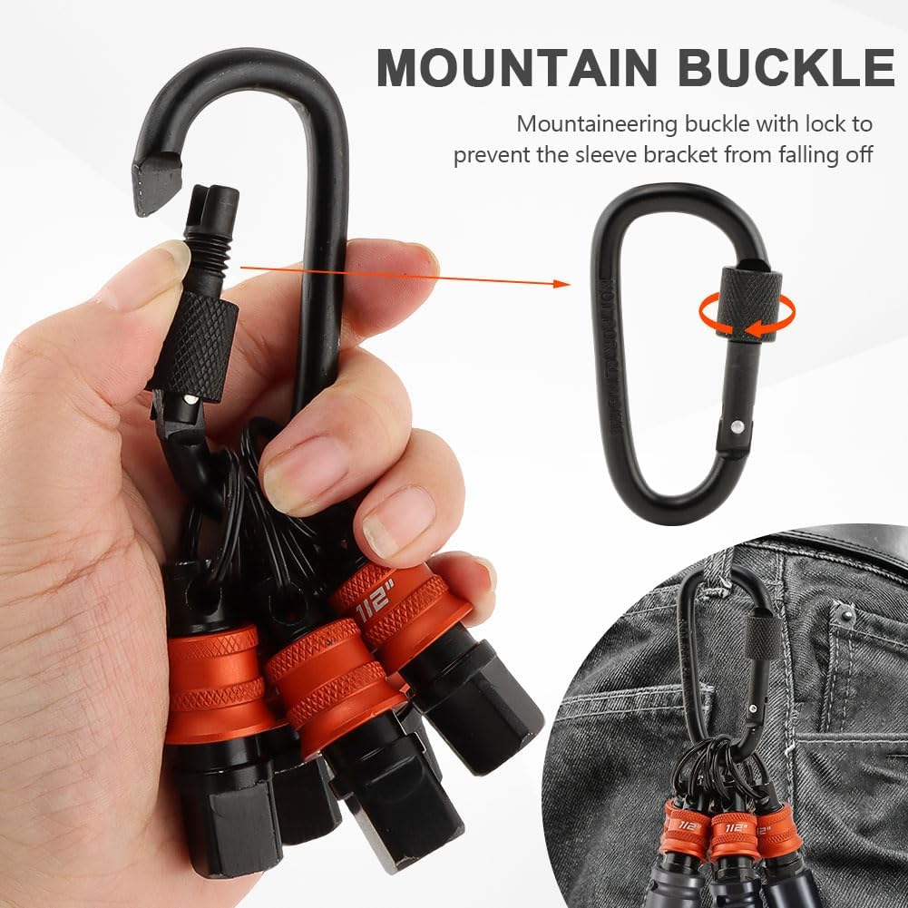 5Pcs Socket Holder Key Chain, 1/2" Drive Socket Organizer Keychain Quick Release Design with Carabiner, Impact Wrench Accessories for Lineman, Electricians, Construction Crews(SIZE:1/2inch)