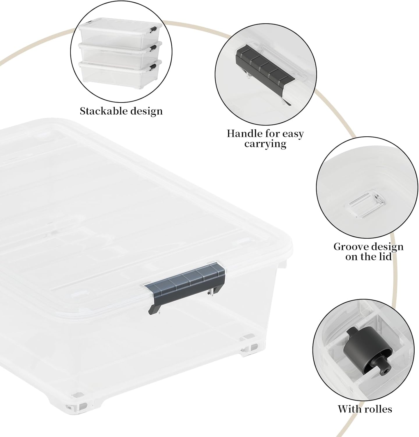3-Pack Clear Plastic Underbed Storage Bins with Lids & Wheels, Rolling Under Bed Shoe Storage Containers, 25 Qt