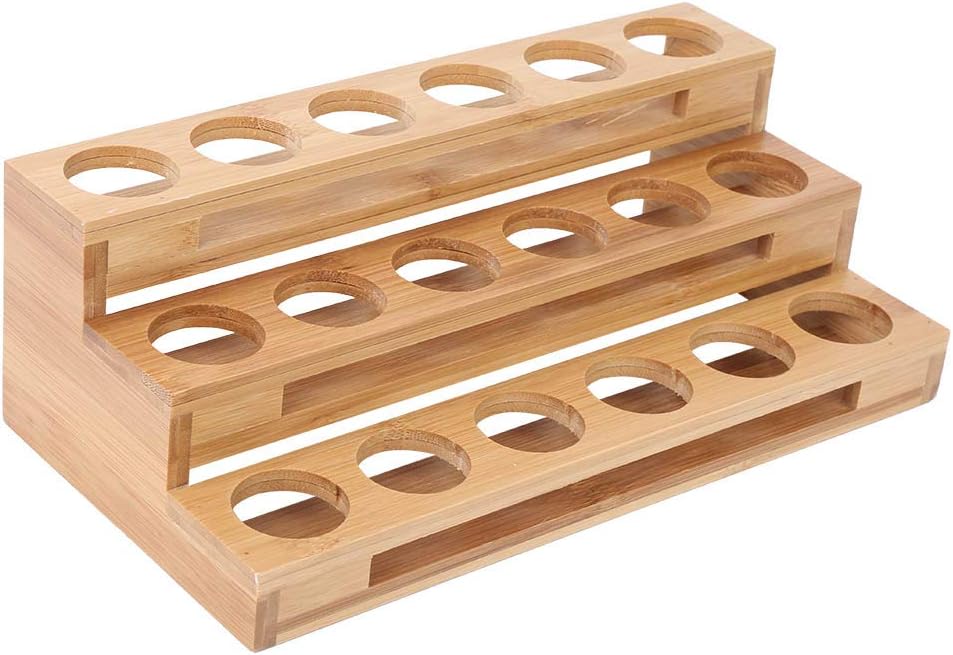 3 Tier Essential Oil Holder Stand, 1.4in Hole Diameter Wood Cosmetic Storage Organizer Rack, Makeup Display Stand for 18 Bottles