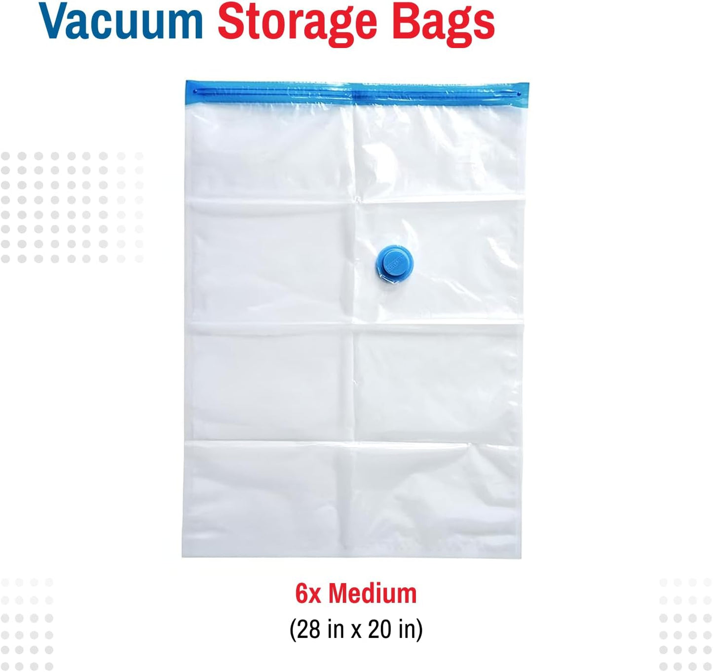 6 Pack Medium Vacuum Storage Bags for Comforters, Blankets & Clothes –Vacuum Sealed Compression Bags with Hand Pump – Space Saver Storage Bags for Bedding, Moving, Travel & Organization
