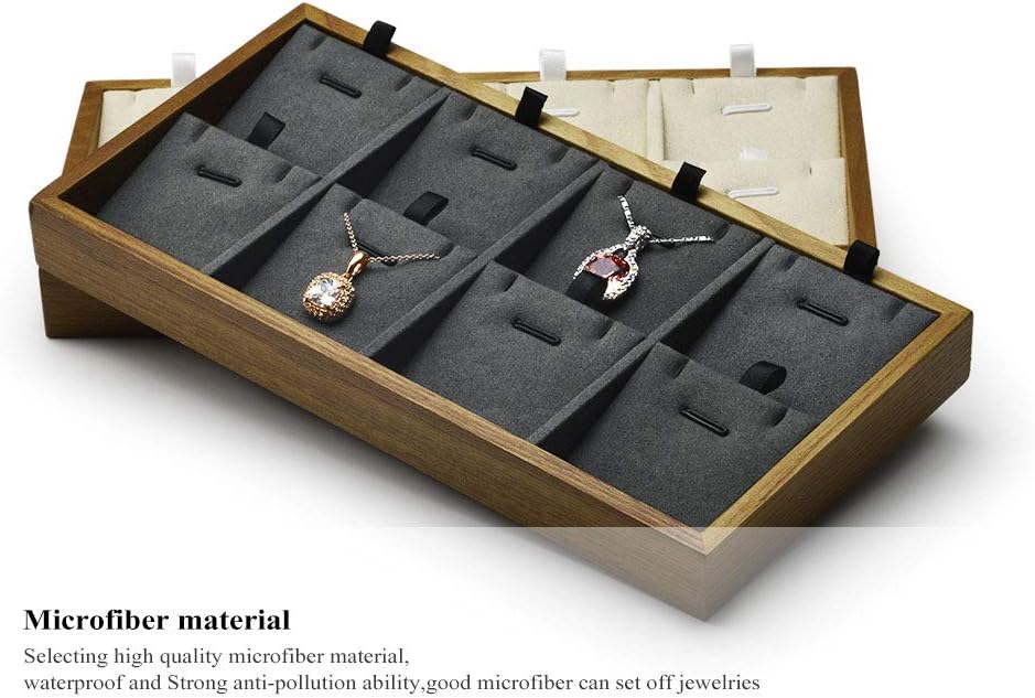 Oirlv Solid Wood Jewelry Organizer Tray Pendant Necklace Storage With Pads (Creamy-white)