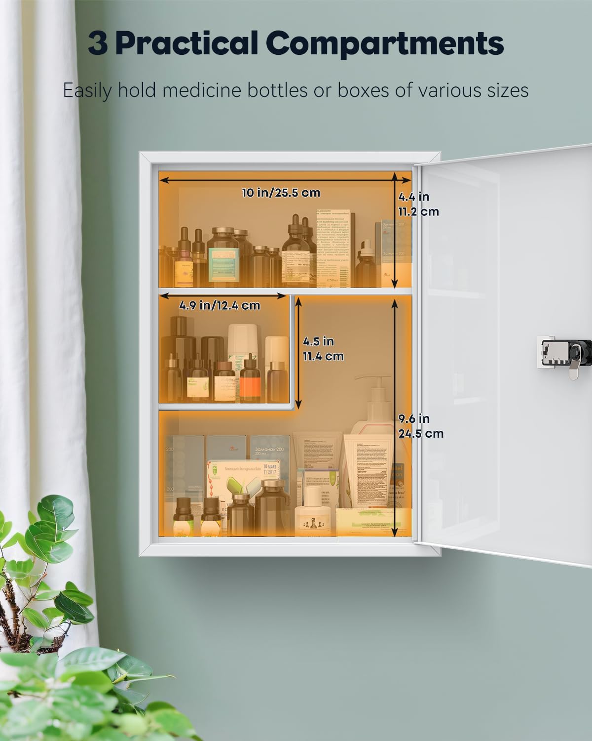 Uniclife Wall Mount Medicine Cabinet with Combination Lock, Locking First Aid Cabinet, Lockable Medical Cabinet, Large Capacity Medicine Organizer, Secure Steel Wall Cabinet Metal Storage Box, White
