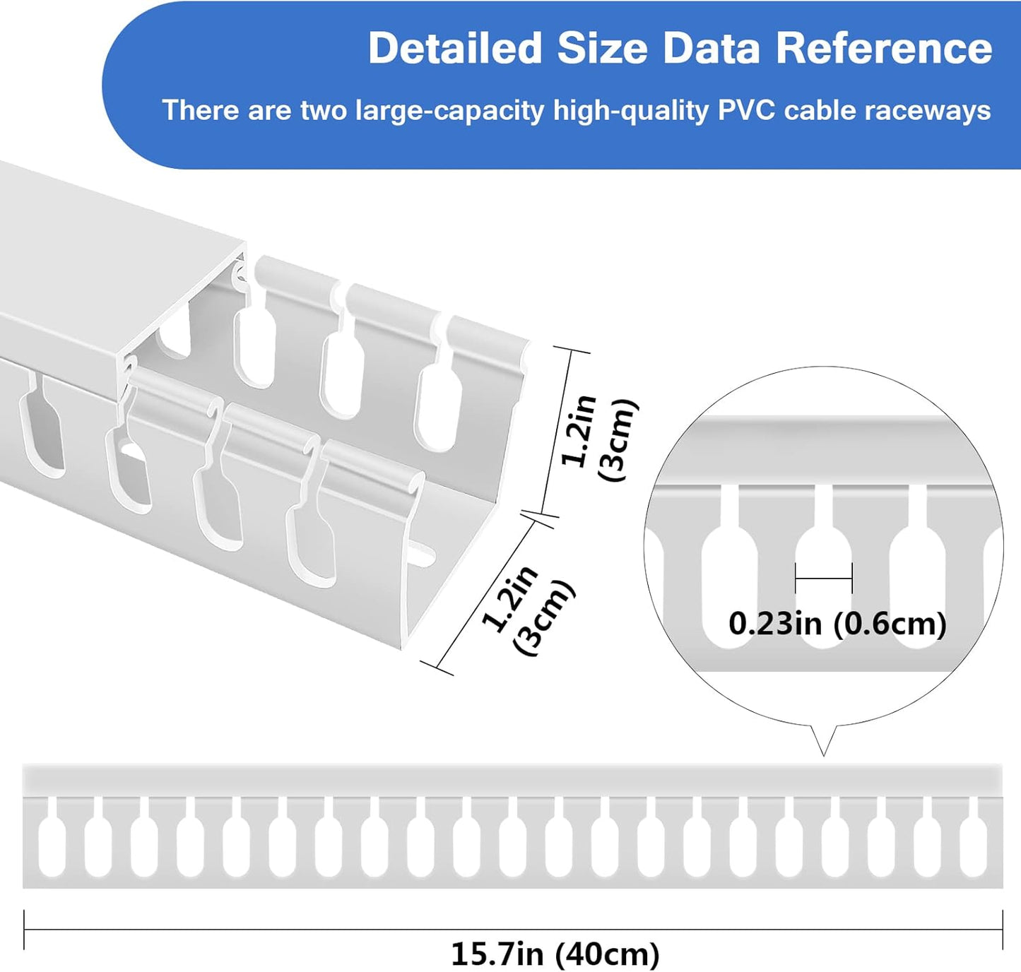 Cable Duct Management Raceway Kit, 62.8" (4 x 15.7) Server Rack Cable Management, Cable Management for Hide Network HDMI VGA Cable, Open Slot Cable Track Desk Wire Channel, Cable Raceway White 4 Pack