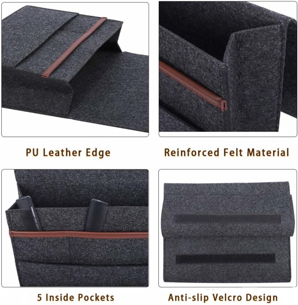 Bedside Caddy for Dorm and Bed Storage - Black Felt Organizer with 5 Pockets for Book, Phone, Tablet, iPad and Remote Holder