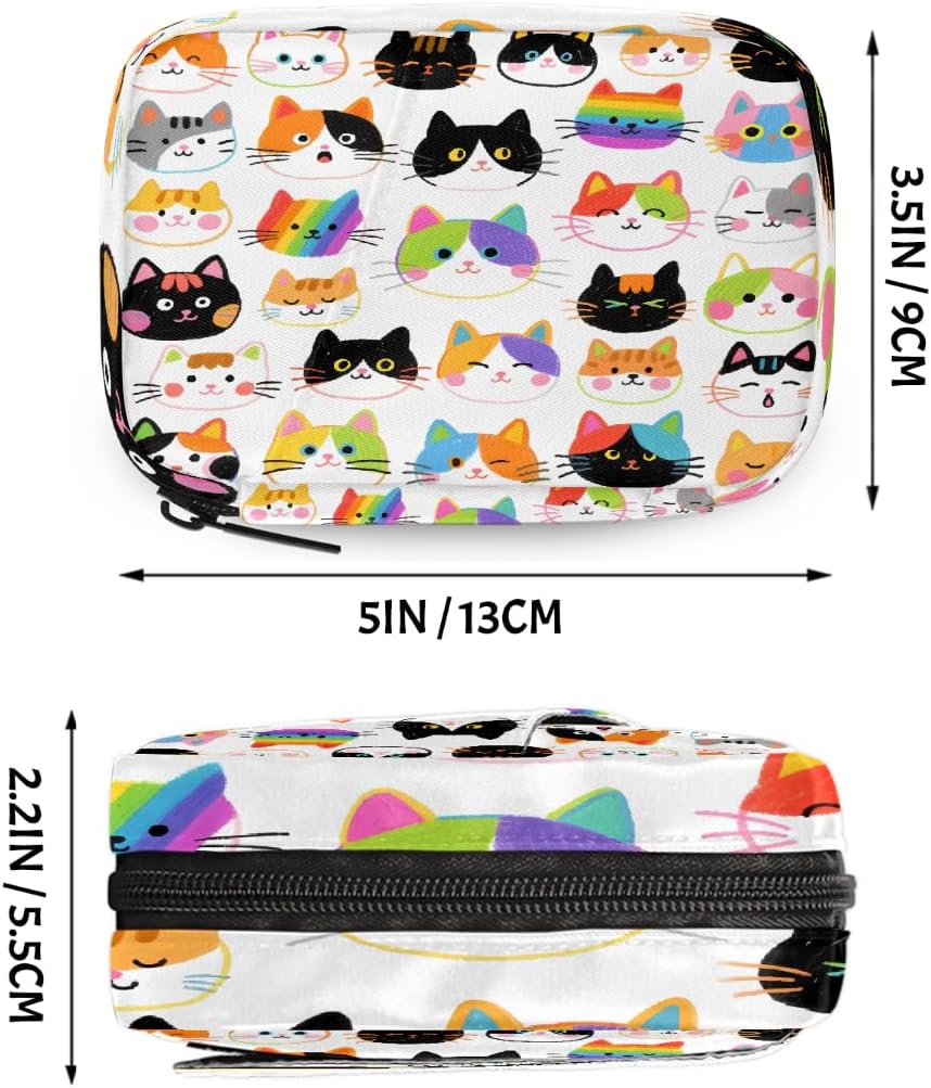 Colorful Hand Drawn Cat Pill Organizer Travel Medicine Case with Zipper Daily Vitamin Storage Bag Portable 8 Slot Weekly Pill Box Supplement Holder for Home Office Gym Travel