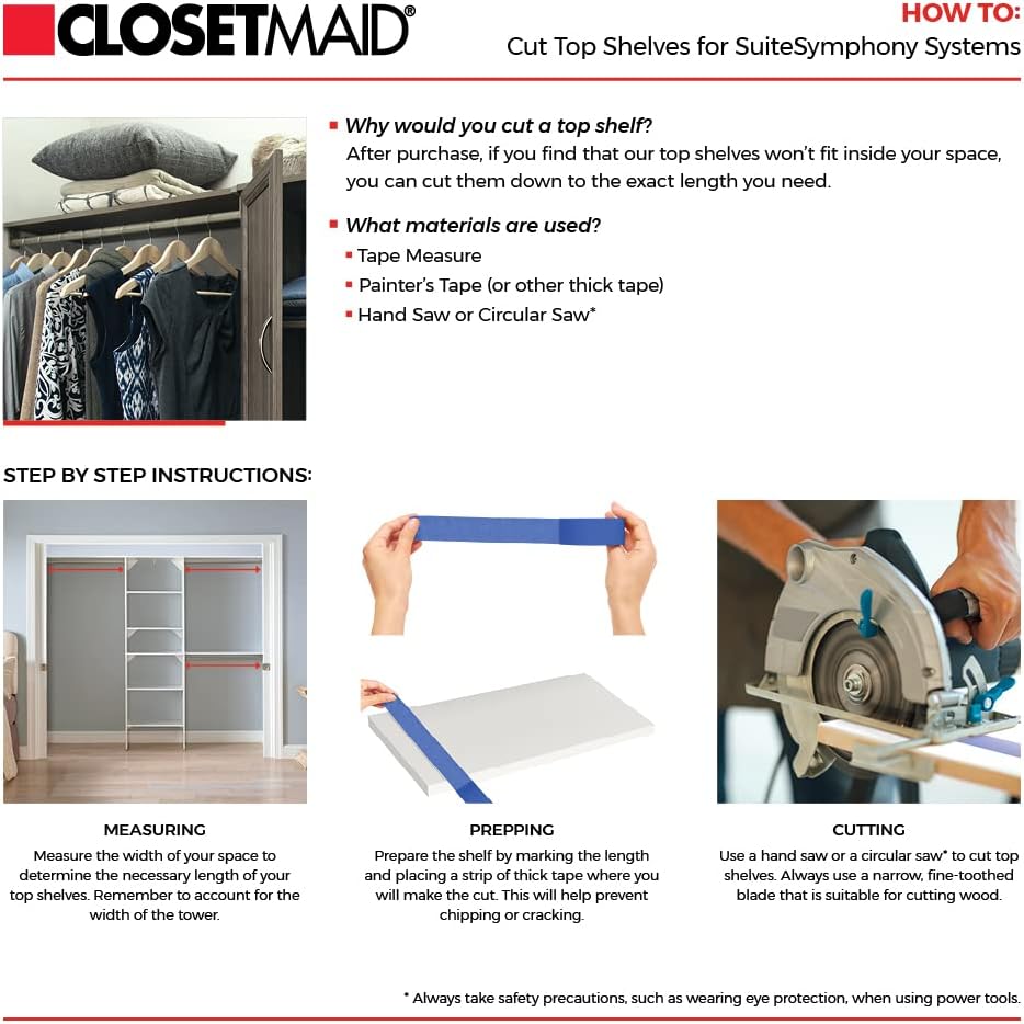 ClosetMaid SuiteSymphony Wood Closet Organizer Kit with Tower 3 Hang Rods, Top Shelves, Adjustable, Fits Spaces 5-9 ft. Wide, Graphite Grey