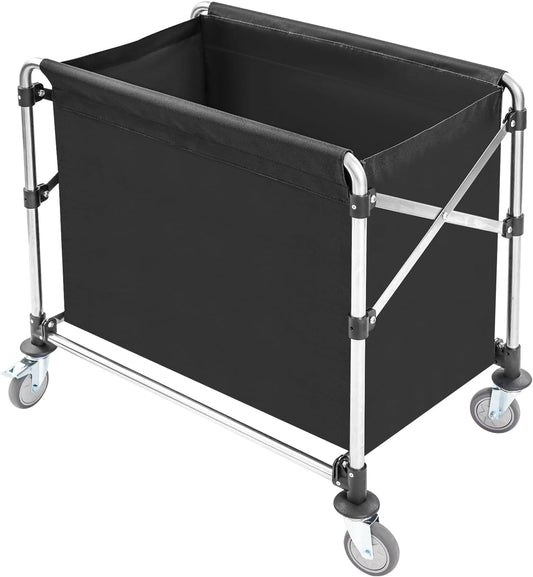 Commercial Laundry Cart with Wheels,Folding Laundry Hamper Cart,Heavy Duty Rolling Basket with Large Capacity,Sorter Trolley for Home Hotel Apartment (Black, 34.25 * 20.47 * 30.7in)