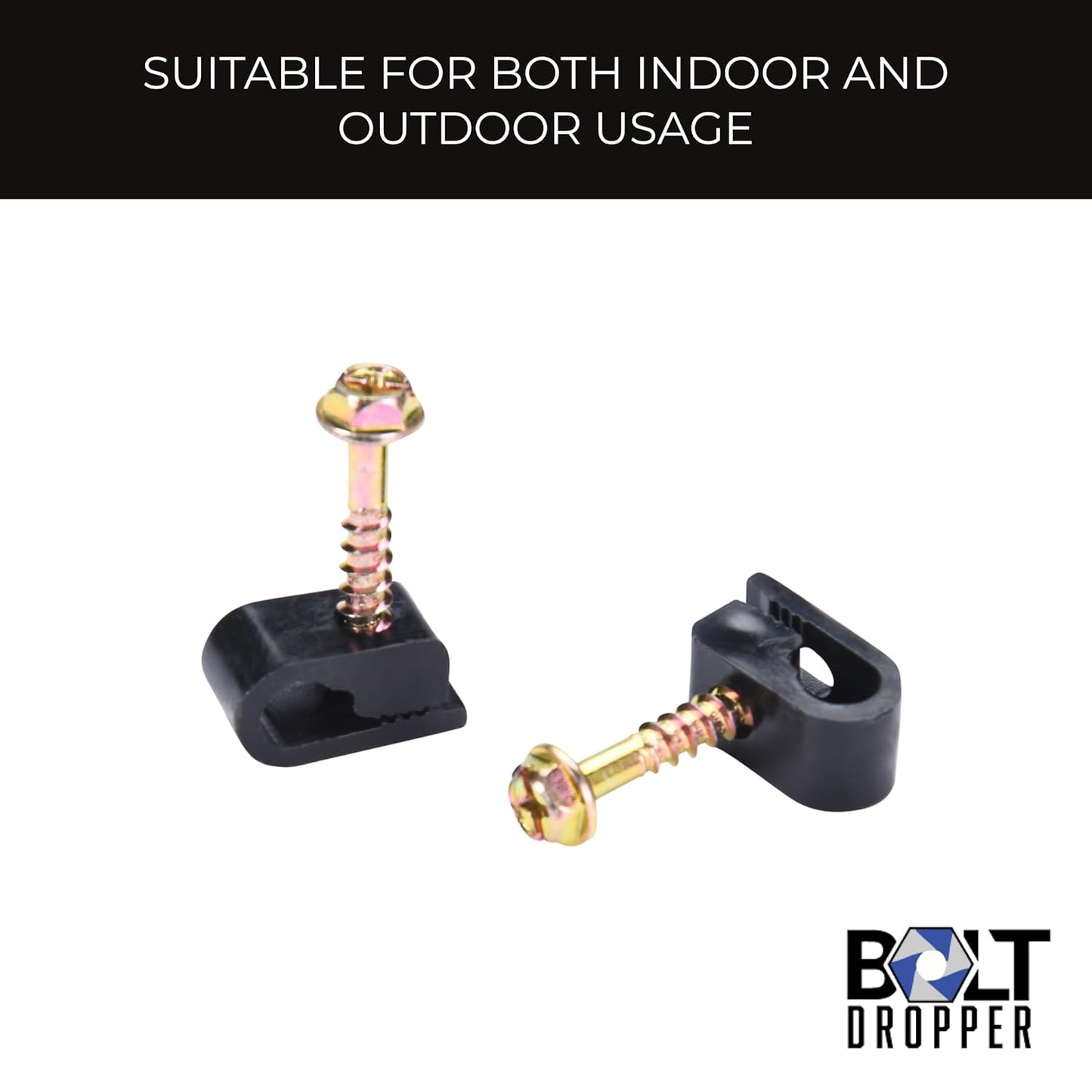 Bolt Dropper Coaxial Cable Clips - Electrical Wire Cable Clip for Cable Management - Screw Clip and Fastener - Coax Cable Holder - Wire Organizer Clamp - Siding Clips for Hanging - Set of 100