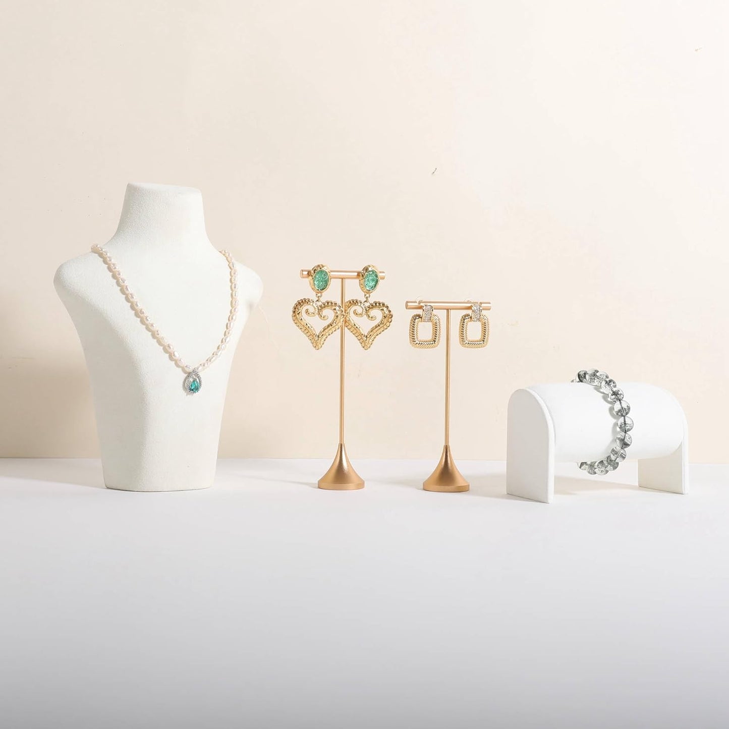 GemeShou Single Gold Earring T bar Stand, Metal earring display holder for show, Small jewelry studs hanger for Online store Photo Shoot【Gold-Cone Base Height 5"】