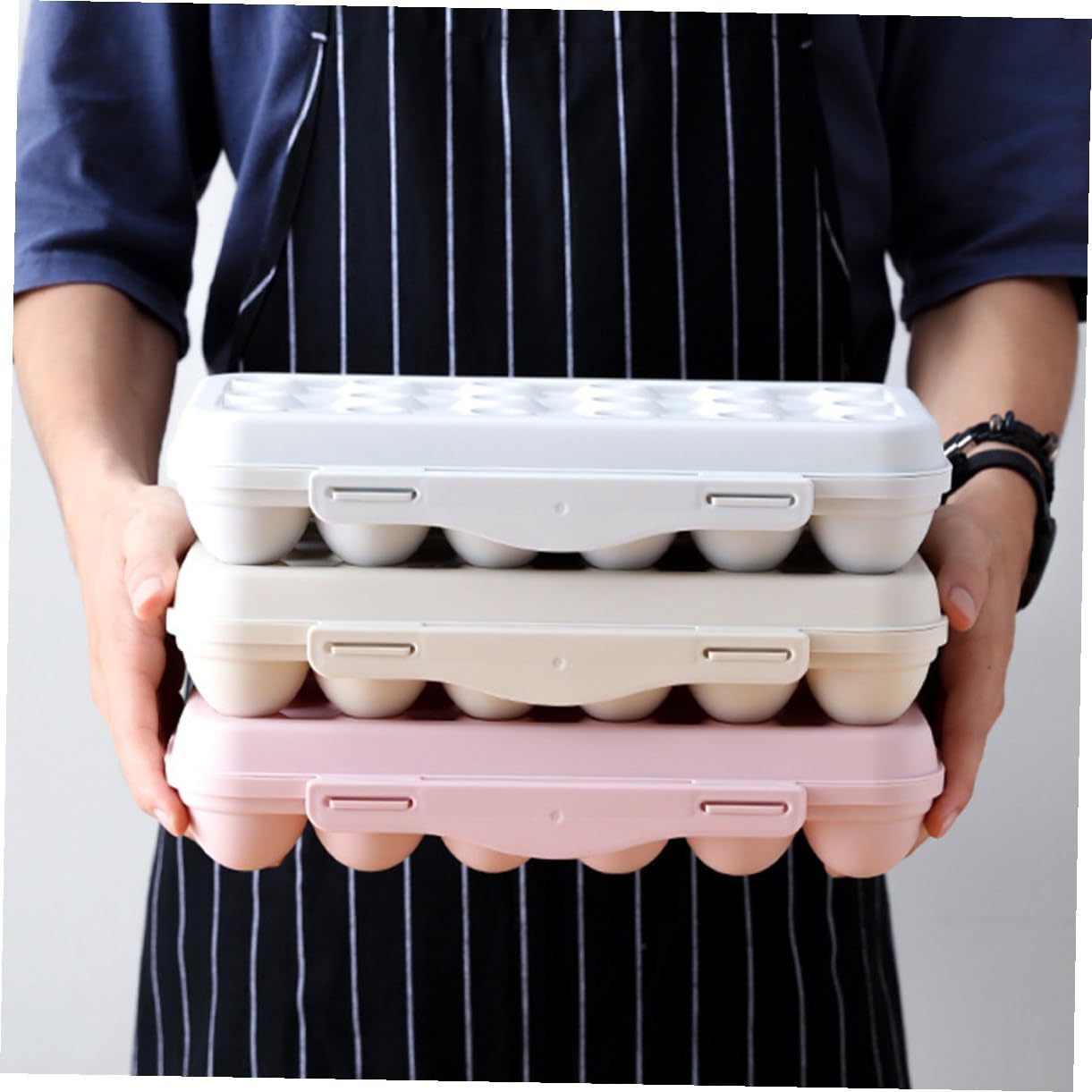 Angoily 2pcs Egg Organizer Container for Refrigerator with Lid Stackable Plastic Egg Holder Tray Large Capacity Slots Storage Box for Kitchen Fridge Space Saving