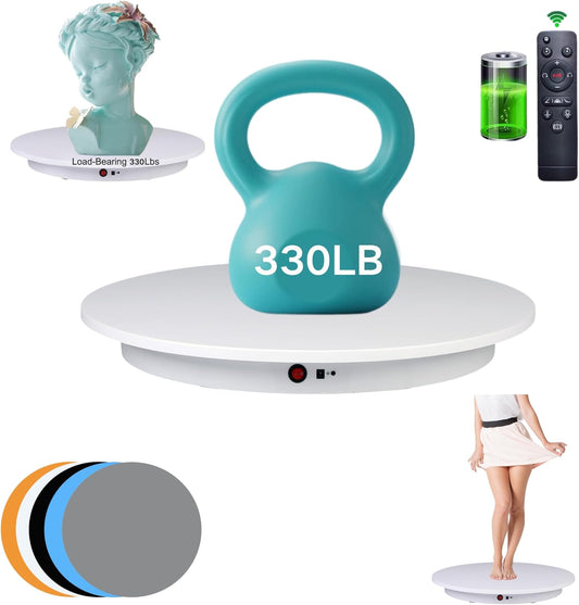 JAYEGT Motorized Rotating Display Stand ,330 Lbs Load ，360 Degree Electric Rotating Photography Turntable For Products Display，Video Show, Outdoor Show，Remote Control+5 Colors Backgrounds(White / 16.5inch / Rechargeable)