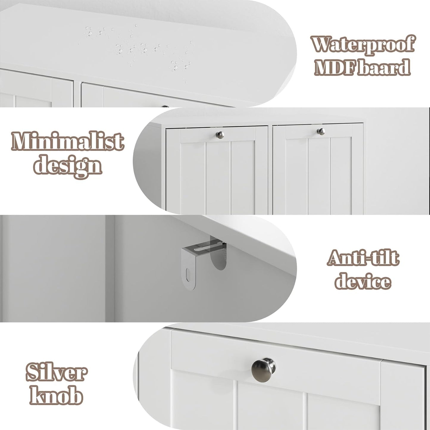 Double Tilt Out Laundry Hamper Cabinet with 2 Baskets, Laundry Cabinet, White, 12.99" D×25.98" W×26.81" H, 2 × 5.9 Gallon