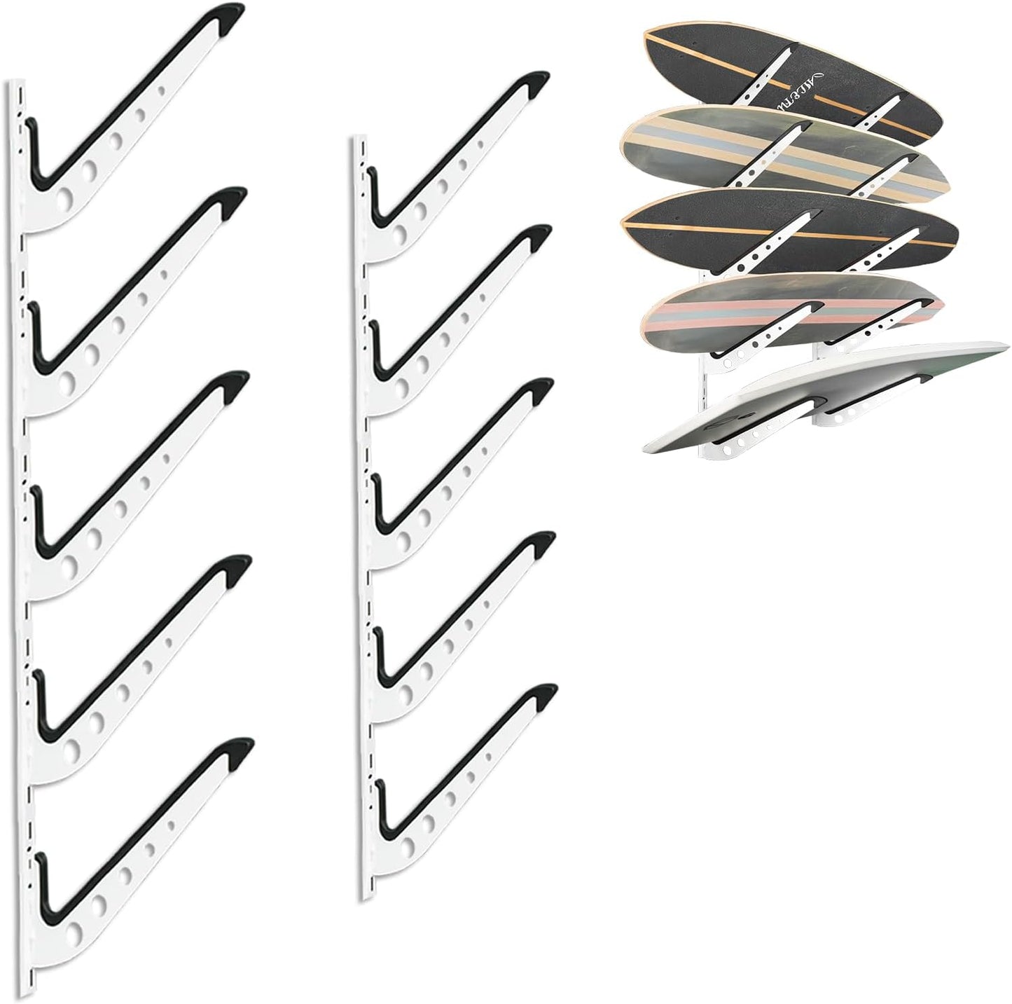 Snowboard Wall Mount, Adjustable 5/6 Board Surfboard Rack, Surfboard Wall Hangers for Surfboard, Wakeboard, and Snowboard Storage at Home or Garage