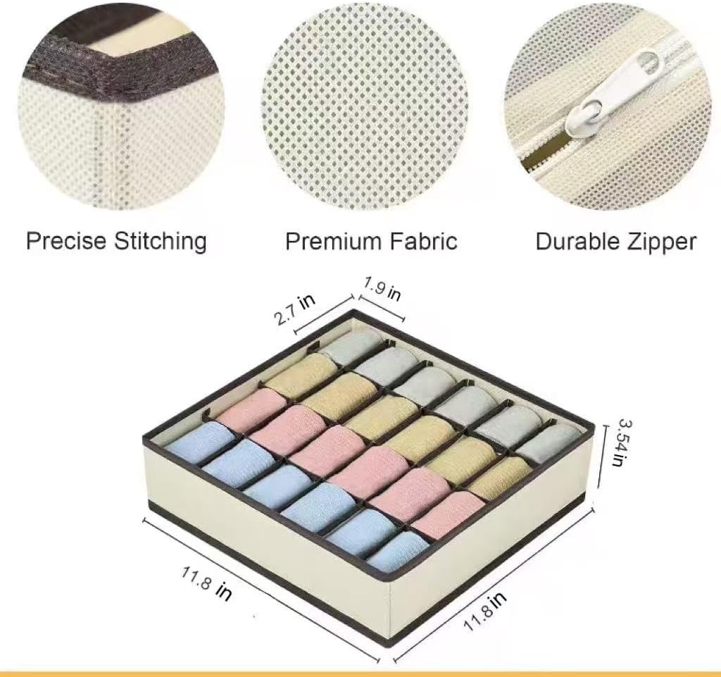 4 Piece Drawer Organiser,Collapsible Non-Woven Sorting Box,Closet Divider For Underwear,Socks,Bras,Ties (Khaki)