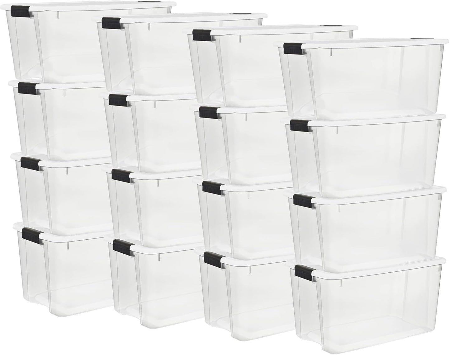 Sterilite 16-Pack Ultra Latching Box, Storage Bins with Lids, Clear Plastic, 70 Quart - Heavy-Duty Organizing Containers for Closet, Bathroom, and Office