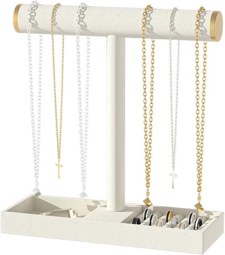 Bracelet and Necklace Holder,Velvet Jewelry Necklace Display Organizer Stand,bracelet Holder for Selling,Bracelet and Necklace Storage Tree (Style 1（Beige+ Metal lid）)