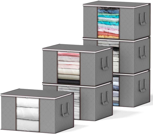SpaceAid 6 Pack 90L Clothing Storage Bags, Heavy Duty Closet Storage Bins, Extra Large Moving bags, Storage Containers for Clothes, Blankets, Comforters, and Pillows - Gray