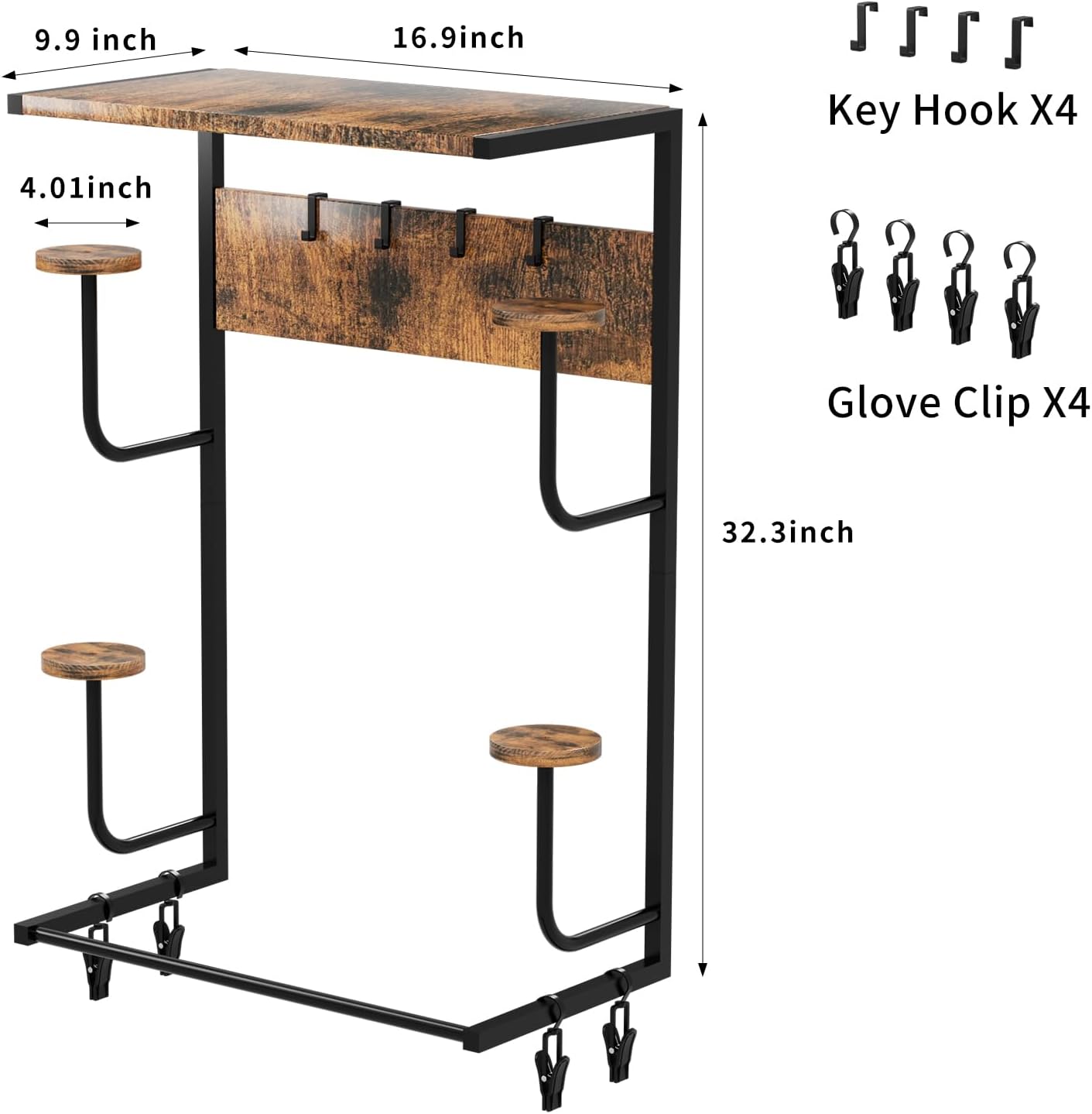 Motorcycle Helmet Holder Wall-Mounted Helmet Rack with 4 Glove Chips& Hooks - Rustic Bike Helmets Storage Organizer, Universal Wall Mount for Helmets, Gear, Clothes, Accessories，Retro