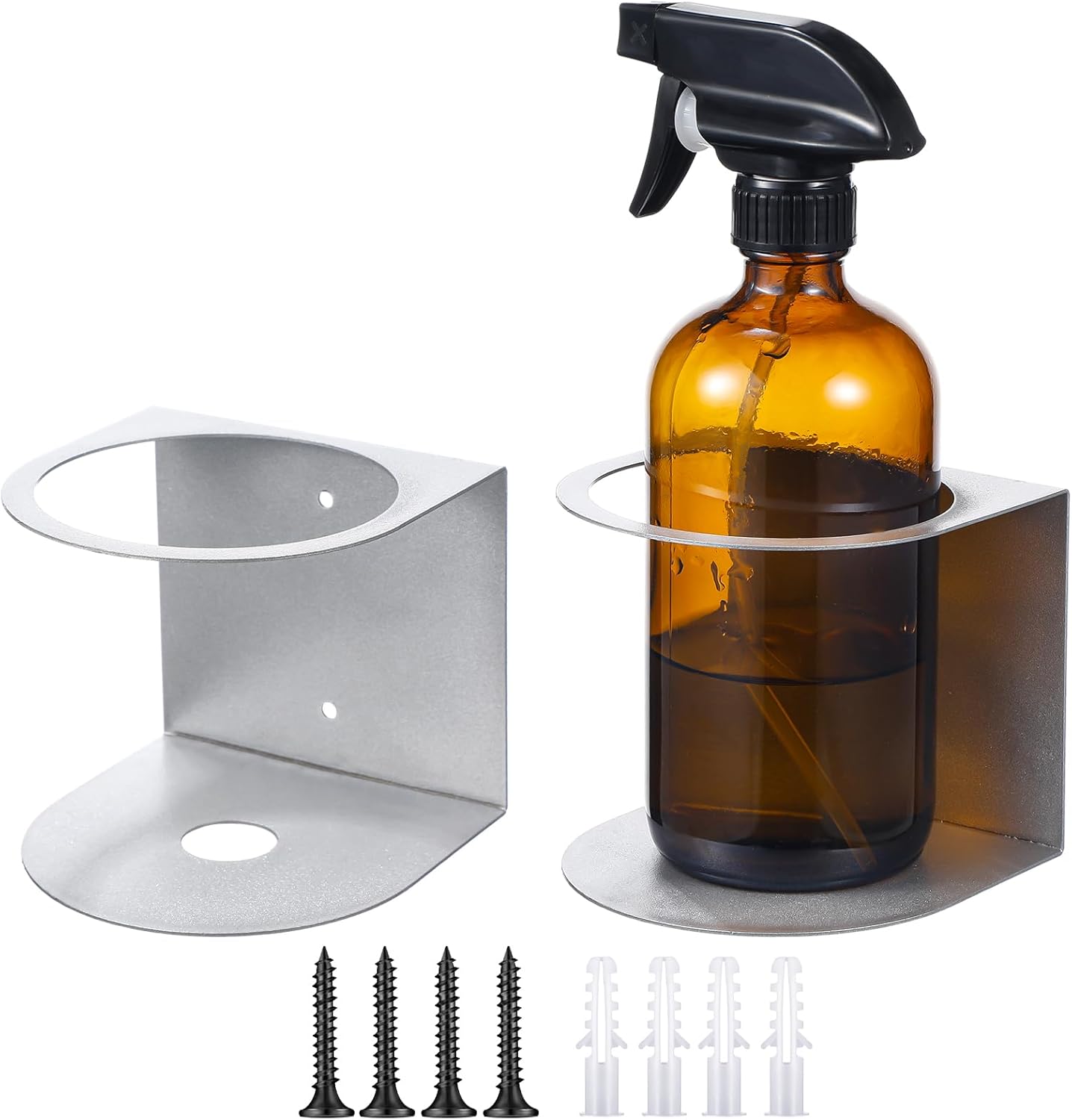 Gerrii 2 Pcs Spray Bottle Holder Wall Mount Bottle Organizer Spray Can Holder Organizer for Garage and Workspace Stainless Steel Easy Install Craft Workspace Paint Rack with Hardware (Gray)