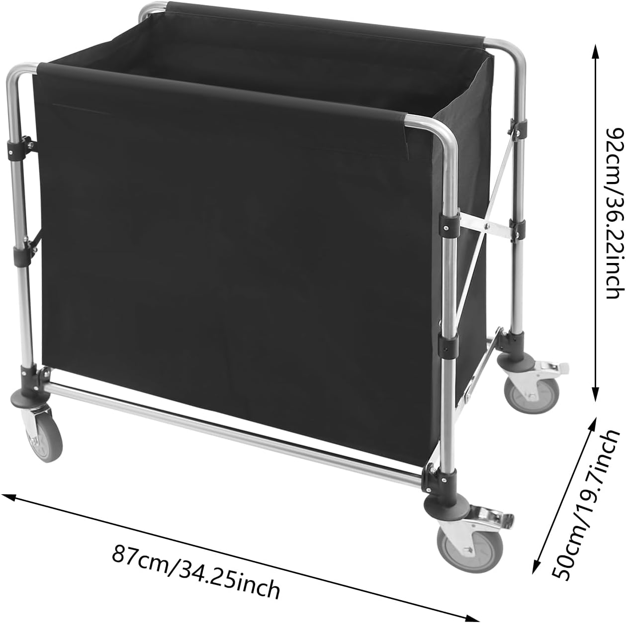 Commercial Laundry Cart with Wheels,Folding Laundry Hamper Cart,Heavy Duty Rolling Laundry Basket with Large Capacity,Laundry Sorter Trolley for Home Hotel Apartment (Black, 34.25 * 19.7 * 36.22in)