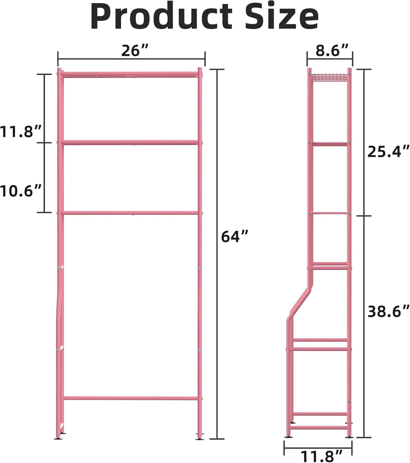 3-Tier Over The Toilet Storage, Freestanding Metal Bathroom Shelves, Space Saver Above The Over Toilet Storage Shelf for Bathroom (Pink)